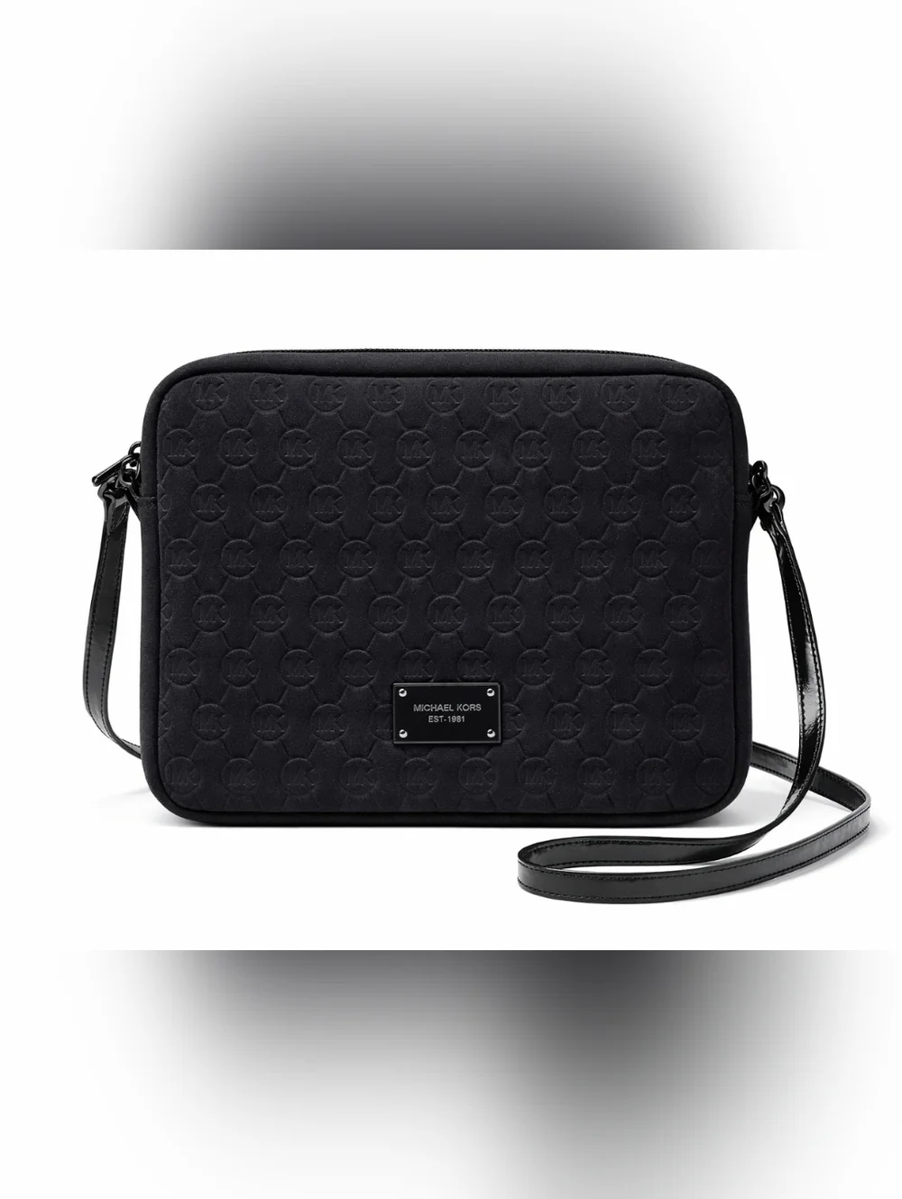 Michael Kors Mono Embossed Neoprene iPad Crossbody Bag Black Padded Tablet Purse